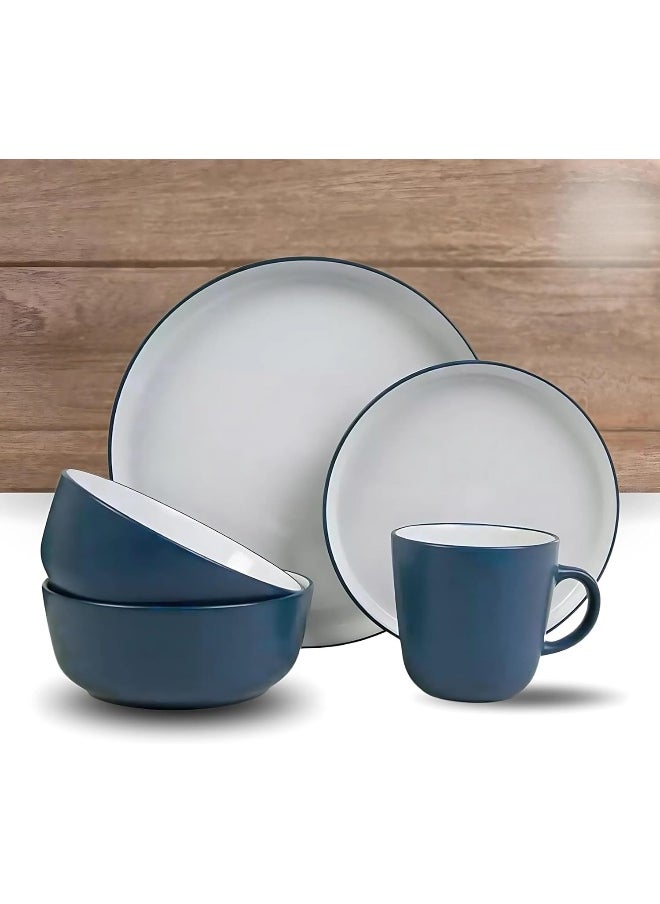 Feelings 16 Piece Stoneware Dinner Set With 4 X 27 Cm Dinner Plate, 4 X 20 Cm Side Plate, 4 X 15 Cm X 6 Cm Bowls, 4X 415 Ml Mugs , Serves 4 For Everyday Use, Dark Blue  - Image 4
