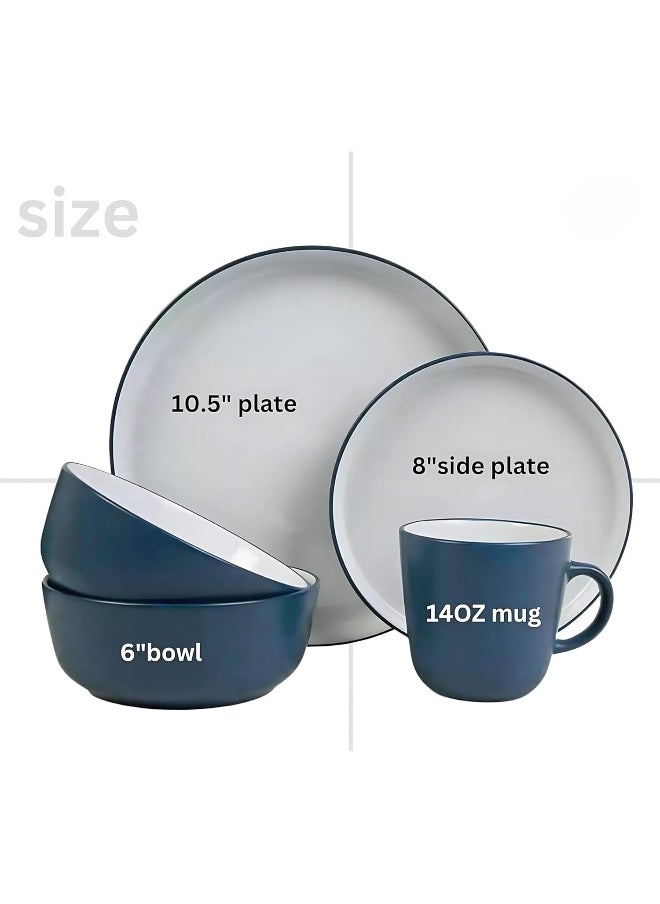 Feelings 16 Piece Stoneware Dinner Set With 4 X 27 Cm Dinner Plate, 4 X 20 Cm Side Plate, 4 X 15 Cm X 6 Cm Bowls, 4X 415 Ml Mugs , Serves 4 For Everyday Use, Dark Blue  - Image 2
