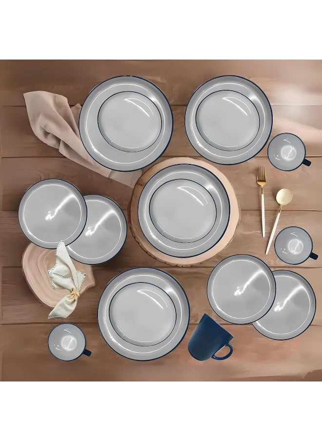 Feelings 16 Piece Stoneware Dinner Set With 4 X 27 Cm Dinner Plate, 4 X 20 Cm Side Plate, 4 X 15 Cm X 6 Cm Bowls, 4X 415 Ml Mugs , Serves 4 For Everyday Use, Dark Blue  - Image 3