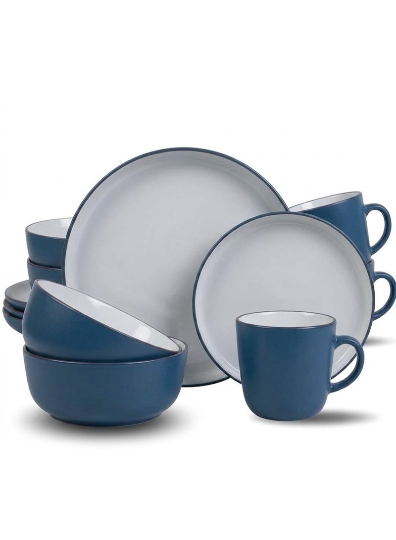 Feelings Premium 16-Piece Stoneware Dinner Set – 4 x 10.5" Dinner Plates, 4 x 8" Side Plates, 4 x 6" Bowls & 4 x 14oz Mugs, Chip-Resistant Microwave & Dishwasher Safe Service for 4, Dark Blue - Image 1