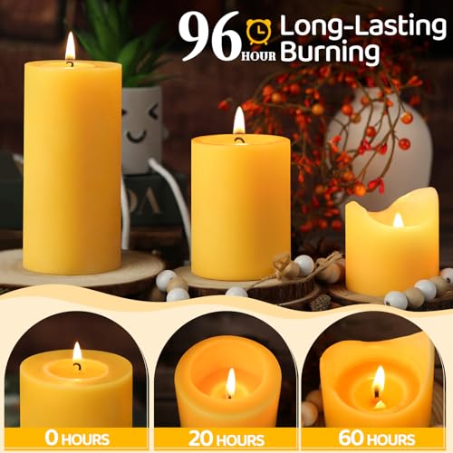 MAKALONE Natural Beeswax Pillar Candles,100% Pure Beeswax Candles-190 Hours Long Burning,Unscented Bees Wax Candles for Home,Prayer,Emergency,Dripless Smokeless Organic Pillar Candles Bluk-2.8x6in-2pack - Image 3