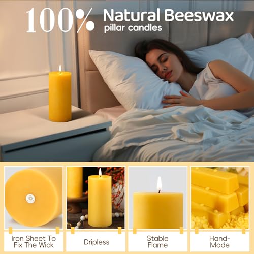 MAKALONE Natural Beeswax Pillar Candles,100% Pure Beeswax Candles-190 Hours Long Burning,Unscented Bees Wax Candles for Home,Prayer,Emergency,Dripless Smokeless Organic Pillar Candles Bluk-2.8x6in-2pack - Image 5
