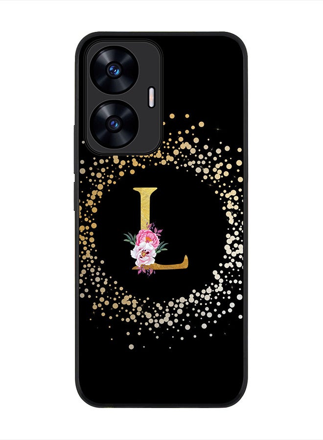 Stylizedd Cover for Realme C55 4G Case , Rugged Black Slim fit Thin Protective Phone Cases -  Custom Monogram Initial Letter Floral Pattern Alphabet - L (Black) - Image 1