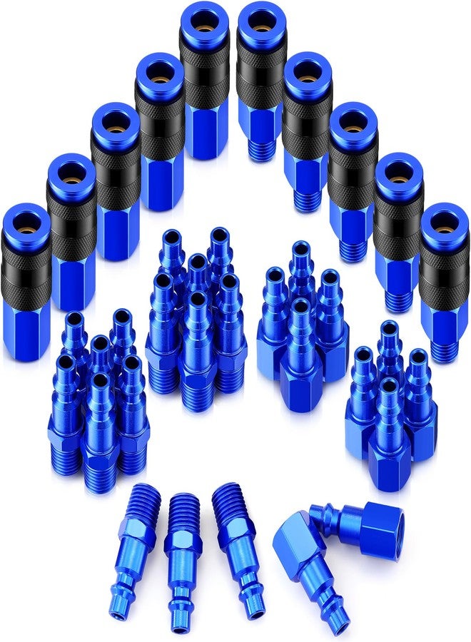 Datanly 35 Pieces Air Hose Fittings 1/4" NPT Aluminum Coupler and Plug Kit Air Tool Fittings Heavy Duty Universal Compressor Accessories, Blue - Image 1