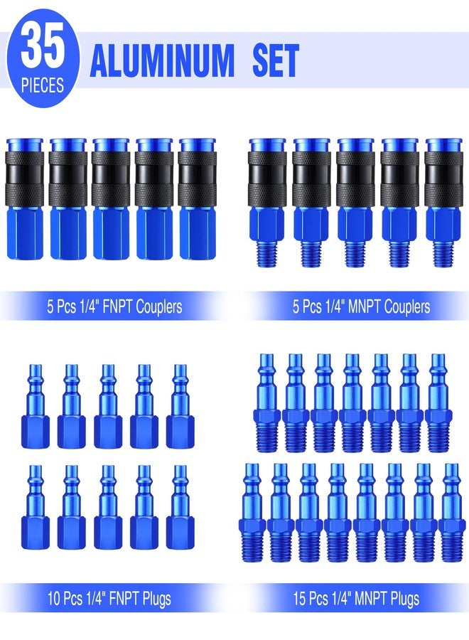 Datanly 35 Pieces Air Hose Fittings 1/4" NPT Aluminum Coupler and Plug Kit Air Tool Fittings Heavy Duty Universal Compressor Accessories, Blue - Image 2