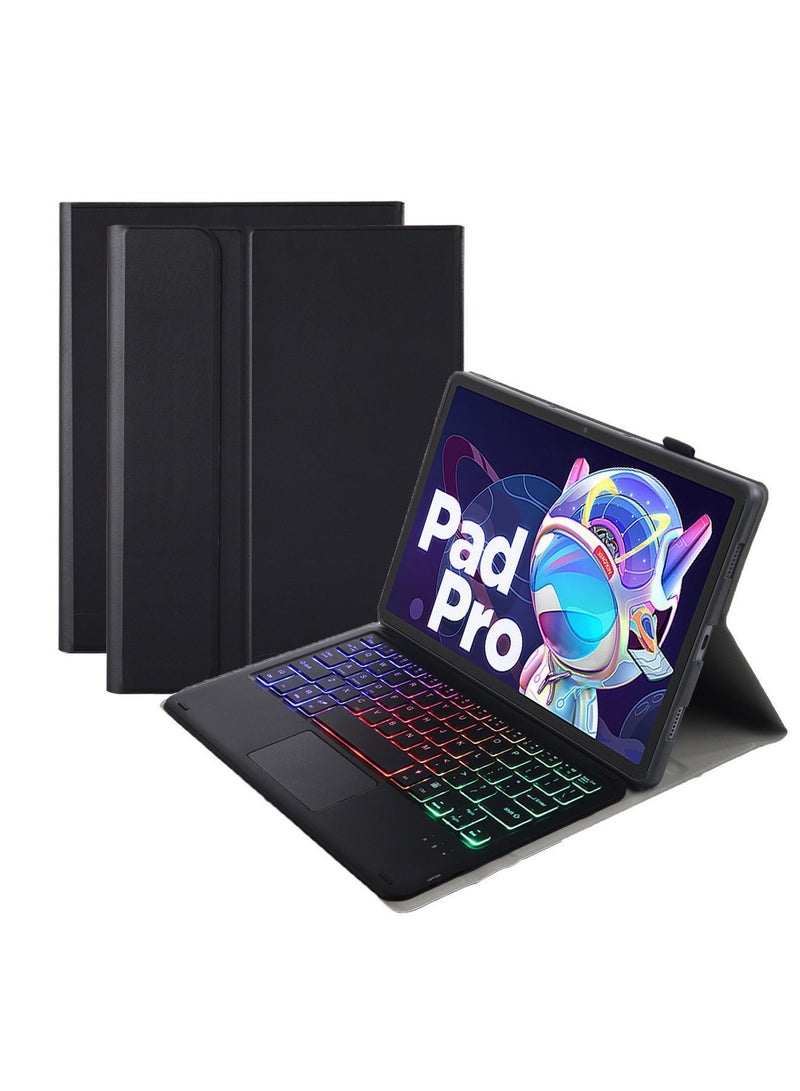 عام محفظة لوحة مفاتيح Pad متوافقة مع Huawei MatePad 2023 بحجم 11.5 بوصة، مزودة بلوحة مفاتيح لمسية مغناطيسية قابلة للإزالة وไรسل، مع إضاءة خلفية ملونة. - Image 1