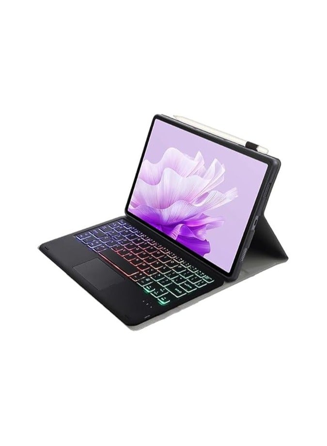 عام محفظة لوحة مفاتيح Pad متوافقة مع Huawei MatePad 2023 بحجم 11.5 بوصة، مزودة بلوحة مفاتيح لمسية مغناطيسية قابلة للإزالة وไรسل، مع إضاءة خلفية ملونة. - Image 5