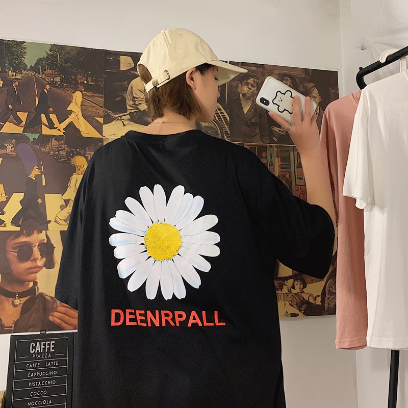 ins super popular Daisy T-shirt men's short sleeve trendy loose summer half sleeve student Hong Kong style fake two-piece T-shirt fashion - Image 3