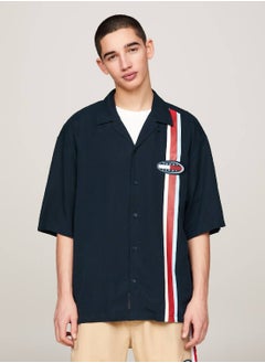 TOMMY JEANS Men's Archive Relaxed Fit Short Sleeve Shirt -  Tencel™, Navy  - Image 1