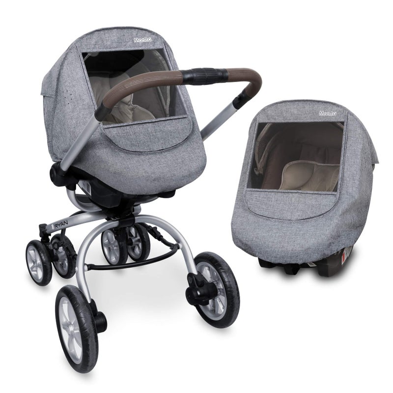 Manito Melange Infant Car Seat Weather Shield â€“ Universal-Fit, Clear Window, Windproof, Water-Repellent, Premium Baby Car Seat Cover for Travel & Outdoor Weather Protection (Black Grey) - Image 1
