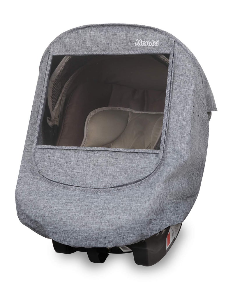 Manito Melange Infant Car Seat Weather Shield â€“ Universal-Fit, Clear Window, Windproof, Water-Repellent, Premium Baby Car Seat Cover for Travel & Outdoor Weather Protection (Black Grey) - Image 2