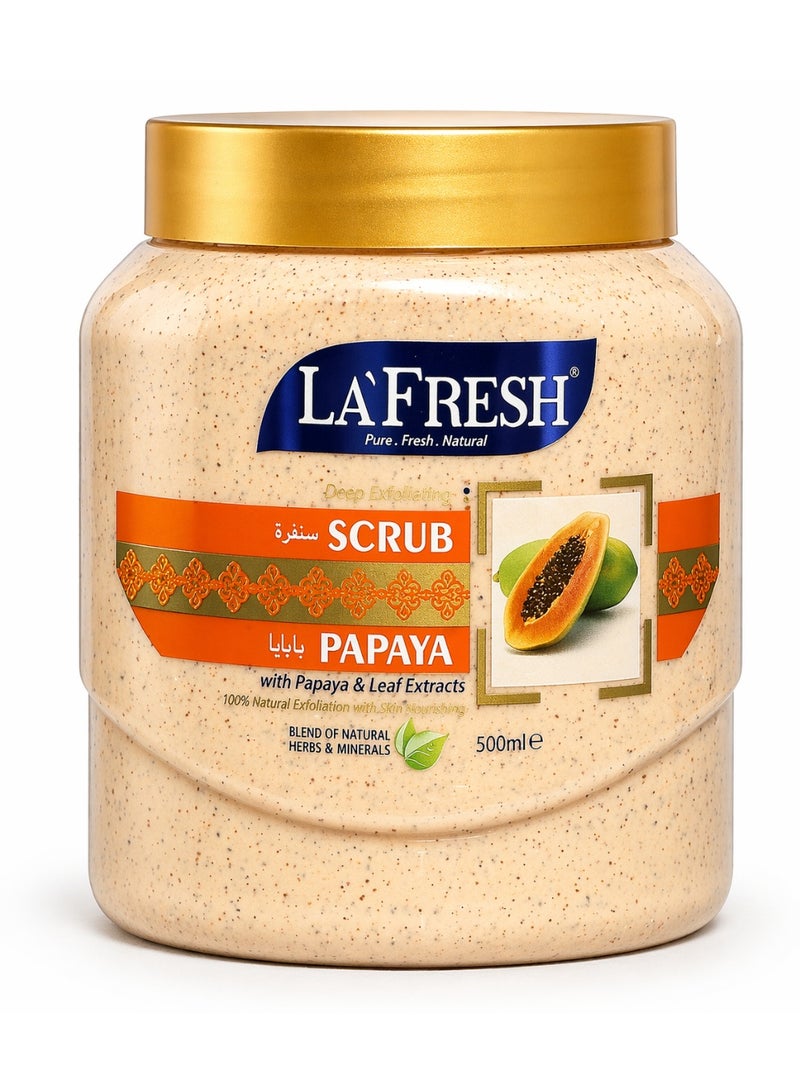 La Fresh Papaya Deep Exfoliating Scrub 500ml with Papaya & Leaf Extracts for Face & Body, Dead Skin Removal, Deep Cleansing & Skin Smoothing - Image 1