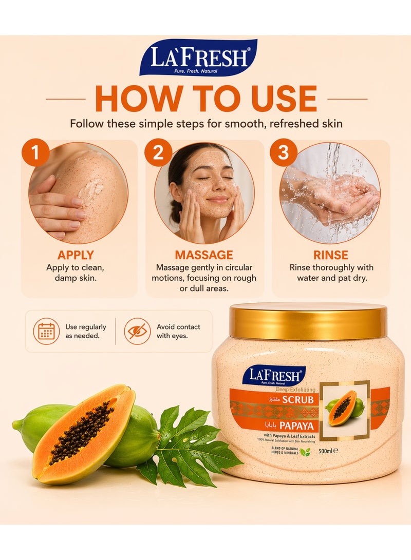 La Fresh Papaya Deep Exfoliating Scrub 500ml with Papaya & Leaf Extracts for Face & Body, Dead Skin Removal, Deep Cleansing & Skin Smoothing - Image 3