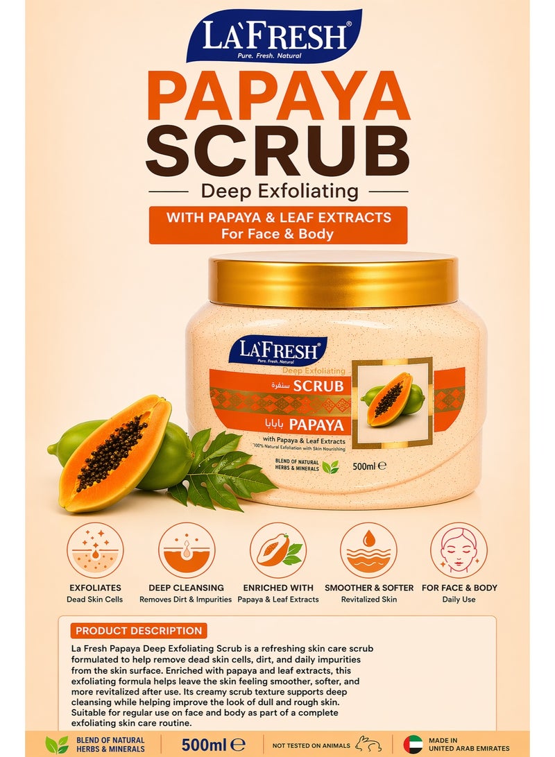 La Fresh Papaya Deep Exfoliating Scrub 500ml with Papaya & Leaf Extracts for Face & Body, Dead Skin Removal, Deep Cleansing & Skin Smoothing - Image 4