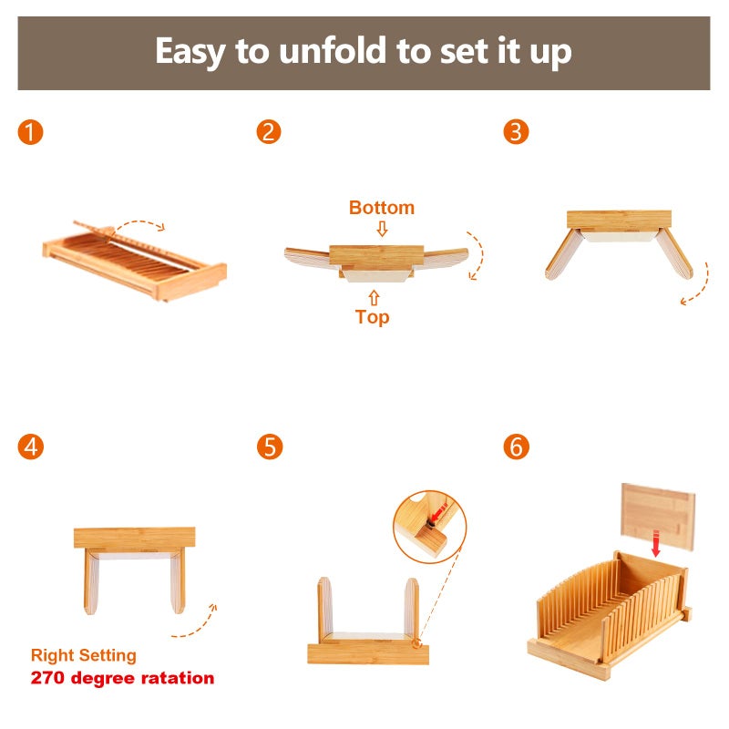 Kiss Core Premium Bamboo Bread Slicer for Homemade Bread, Crumb Catcher, Foldable and Compact Loaf Cutter 3 Size Slicing Guide - Image 5