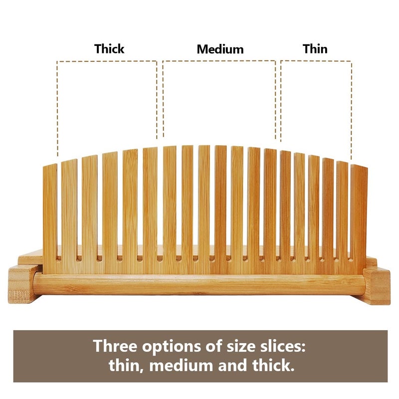 Kiss Core Premium Bamboo Bread Slicer for Homemade Bread, Crumb Catcher, Foldable and Compact Loaf Cutter 3 Size Slicing Guide - Image 3