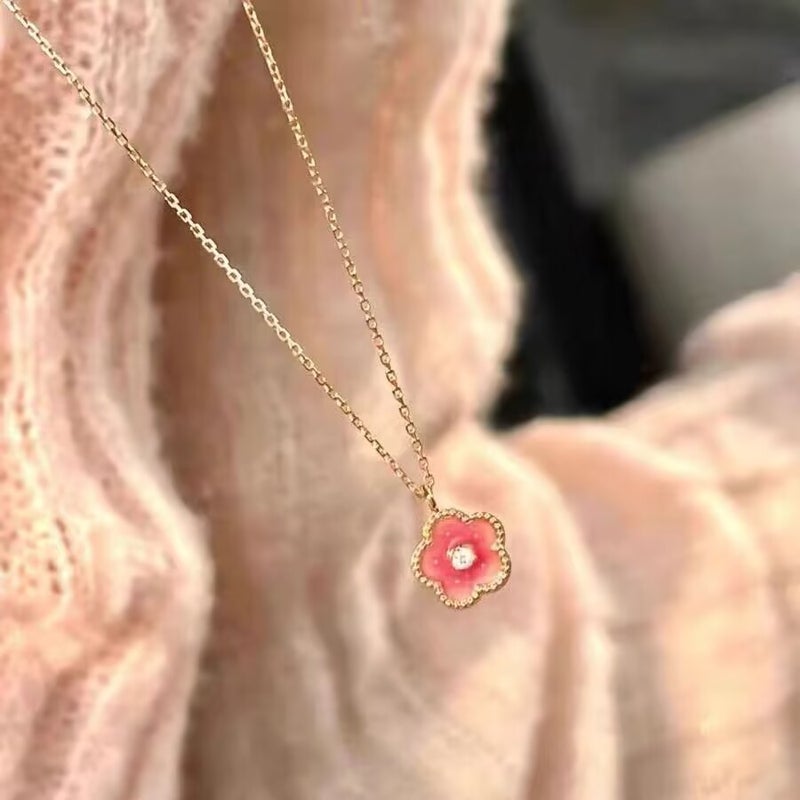 Generic Sweet Pink Blossom Necklace Womens Elegant Niche Design High-end Feel Delicate Clavicle Chain M143 [small peach blossom necklace]] 