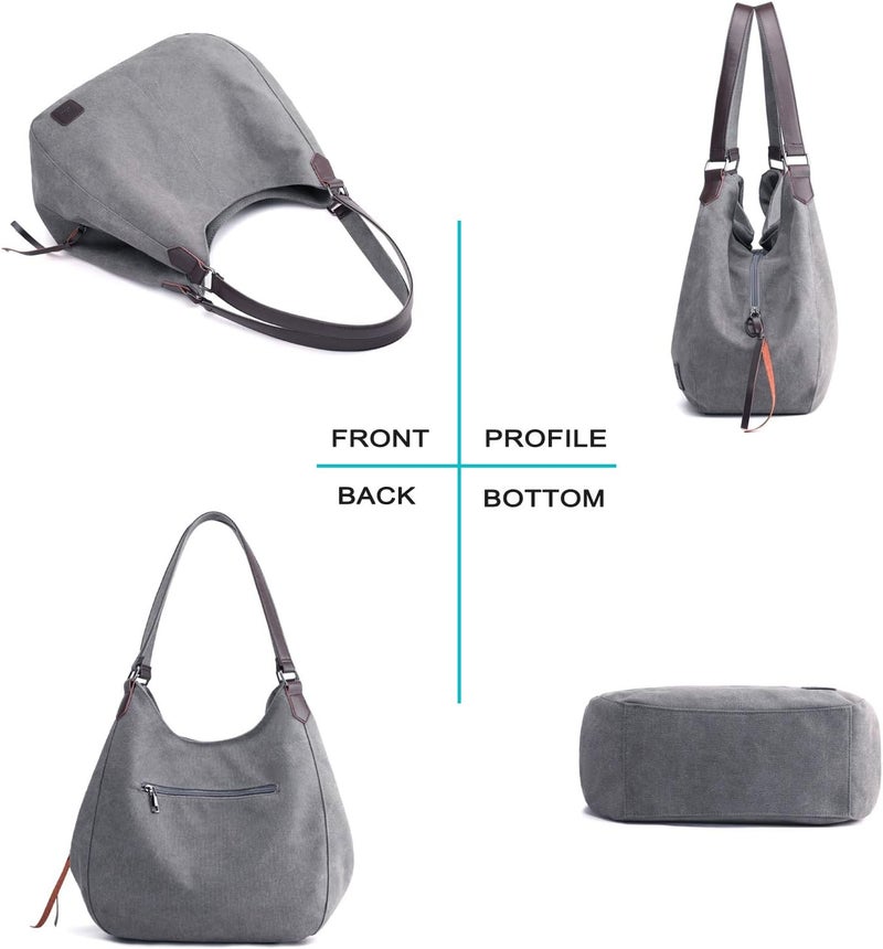 DOURR Store Women's Multi-pocket Shoulder Bag Fashion Cotton Canvas Handbag Tote Purse - Image 3