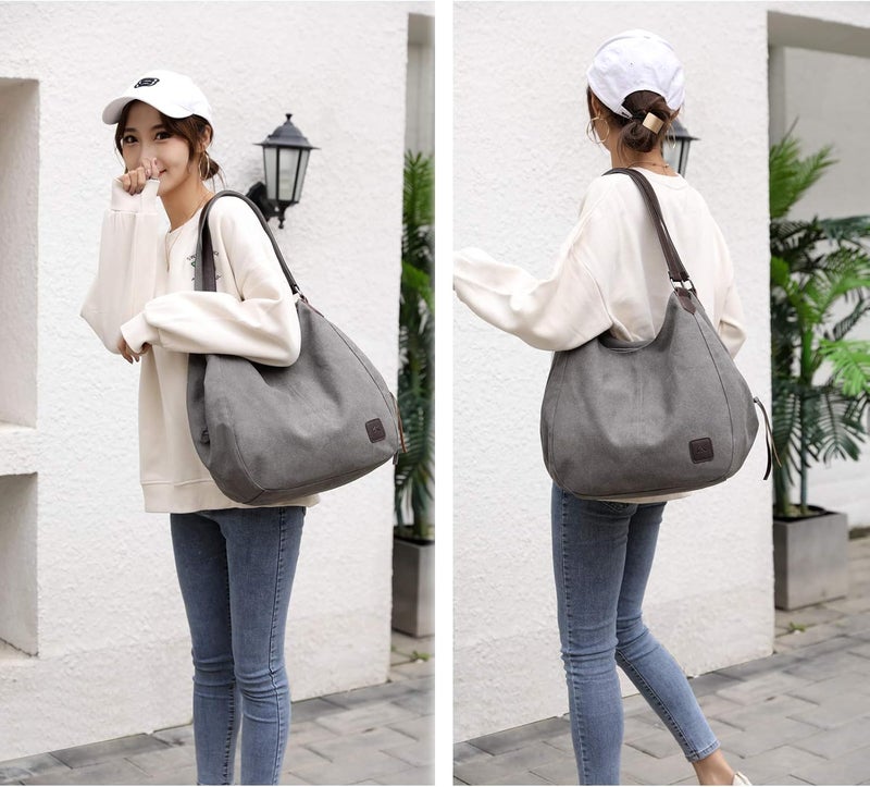 DOURR Store Women's Multi-pocket Shoulder Bag Fashion Cotton Canvas Handbag Tote Purse - Image 2
