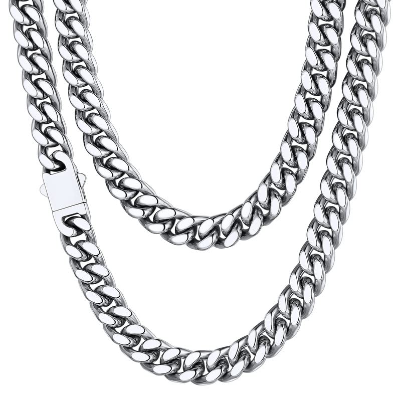 ChainsHouse Stainless Steel Mens Cuban Link Chain, Miami Cuban Chain Necklace for Men, 9mm Wide Hip Hop Mens Jewelry, 20" - Image 1
