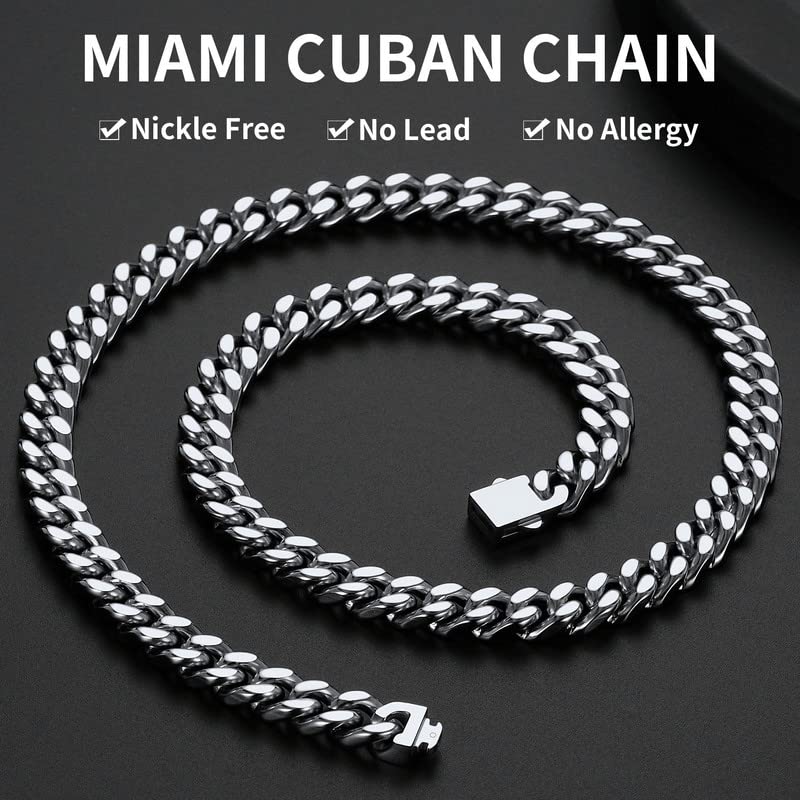 ChainsHouse Stainless Steel Mens Cuban Link Chain, Miami Cuban Chain Necklace for Men, 9mm Wide Hip Hop Mens Jewelry, 20" - Image 2