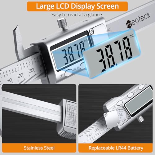 Neoteck 4 inch/100mm Digital Caliper, Stainless Steel Electronic Calipers Measuring Tool inch/mm Conversion, Large LCD Screen - Image 5