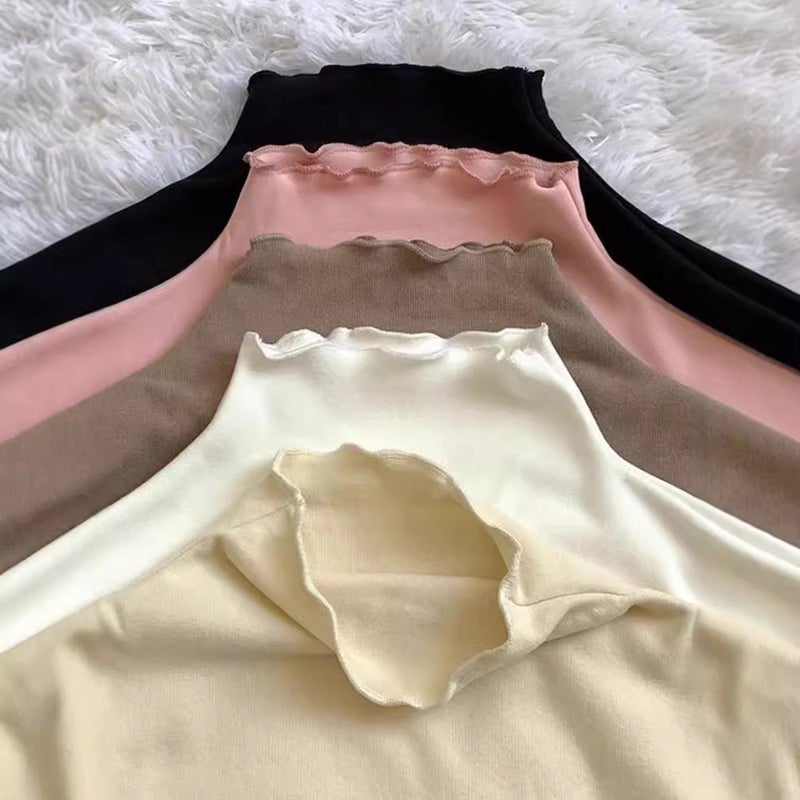 Thickened Double-Sided Fleece Half-High Collar Solid Color Base Shirt Women'S Inner Long Sleeve Shirt For Black Top - Image 2