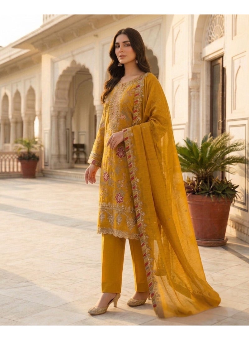 ANAITA yellow Silk Semi Stitched Suit with Embroidery & Sequence Work - Image 2