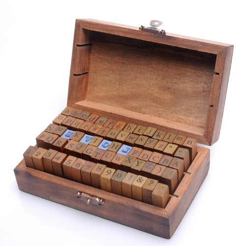 Set of 70pcs Vintage Style Wooden Rubber Alphabet Letters Number Symbol Stamps Regular Script