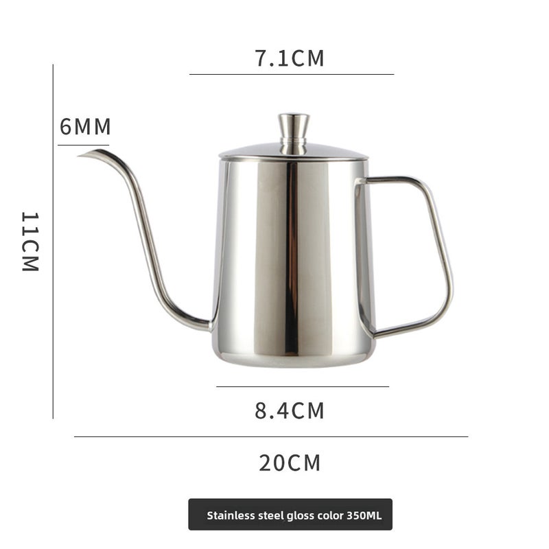 Stainless steel Teflon hand pot with lid household long mouth hanging ear drip coffee pot thickened fine mouth pot appliancePrimary color 350ml (with lid) Primary color 350ml (with lid) 