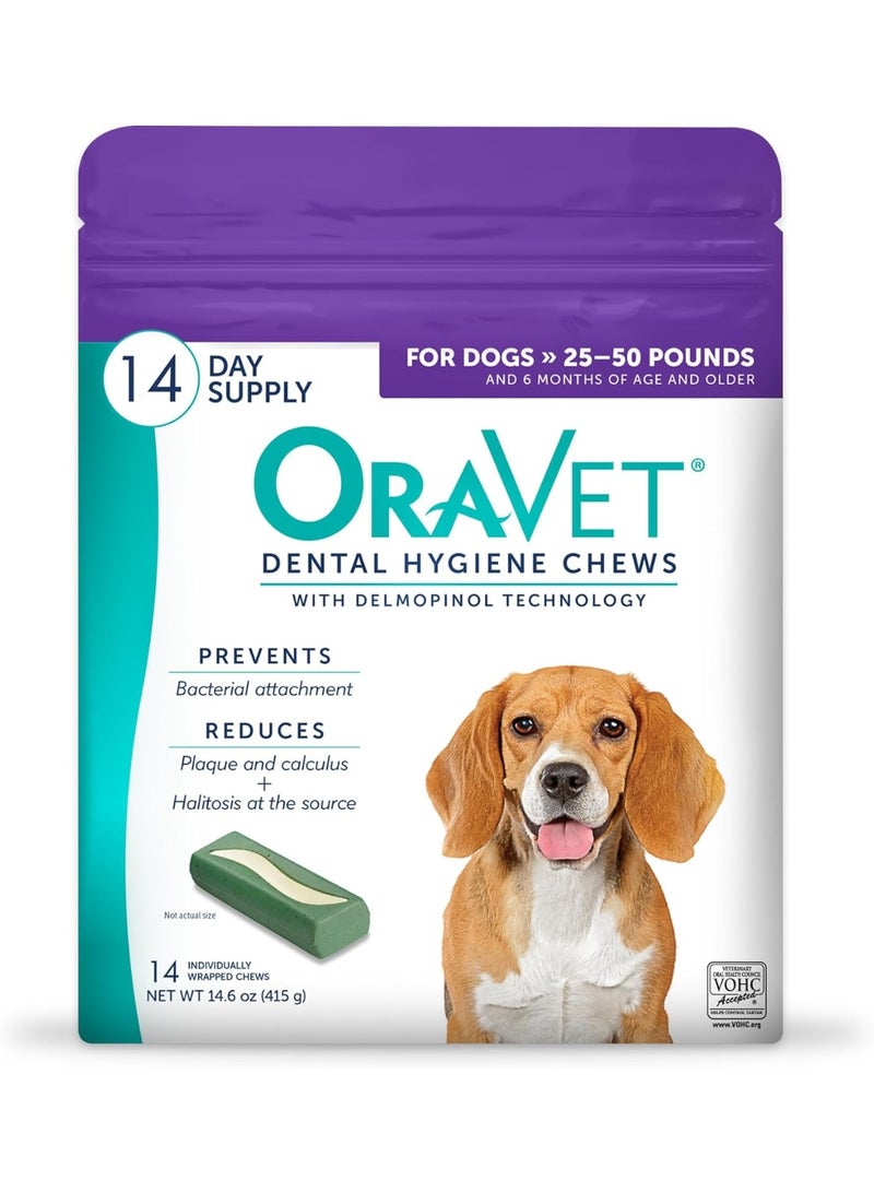 ORAVET Dental Chews for Dogs, Oral Care and Hygiene Chews (Medium Dogs, 25-50 lbs.) Purple Pouch, 14 Count - Image 1