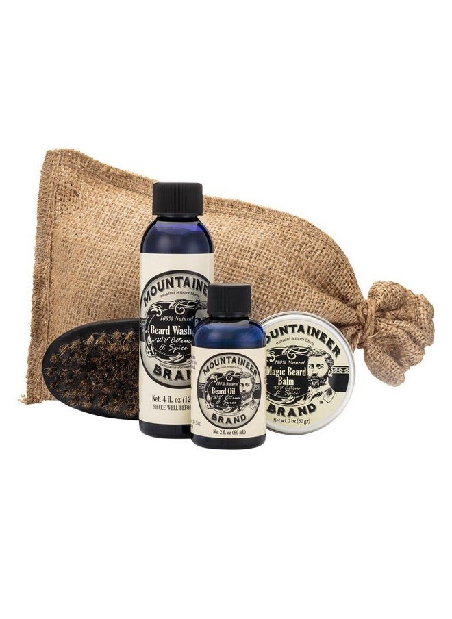 mountaineer brand - Ountaineer Brand Beard Grooming Care Kit For Men ; Beard Oil (2Oz) Conditioning Balm (2Oz) Wash (4Oz) And Brush ; Mens Mustache Growth Kit Essential Beard Kit For Men ; Wv Citrus & Spice Scented - Image 1