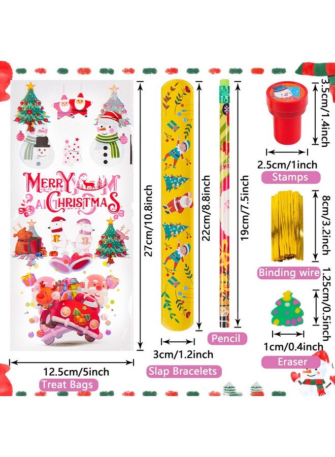 Kolewo4ever 360 Pieces Christmas Stationery Party Favors Bulk: Christmas Pencil Eraser Slap Bracelets Stamps Treat Bags For Kids Classroom Gift Exchange School Games Prizes Reward Prizes Carnival Events - Image 3