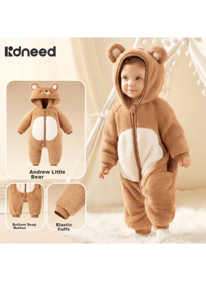 Kidsneed Baby Romper Autumn Winter Warm Coral Fleece Infant Jumpsuit Newborn Clothing Toddler Outing Onesie Crawling Suit