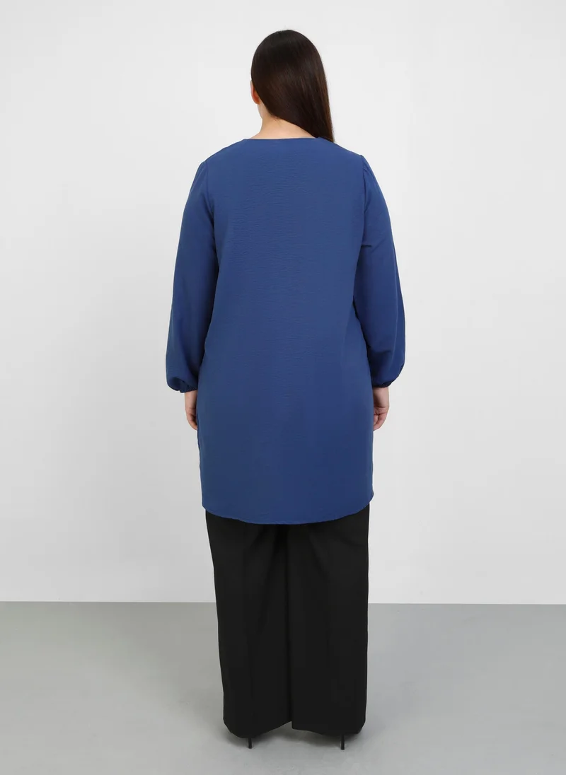 Alia by modanisa Navy Blue - Plus Size Tunic - Alia