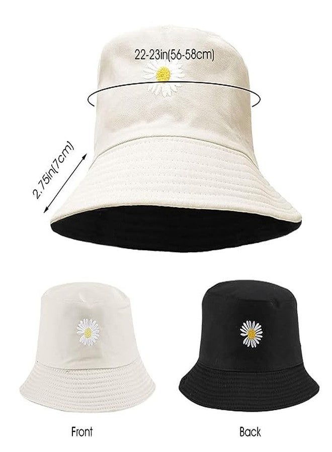 Missby Cotton ® Unisex Flower Embroidery Reversible Bucket Hat Fishing Summer Travel Beach Sun Hat (White), Free Size - Image 2