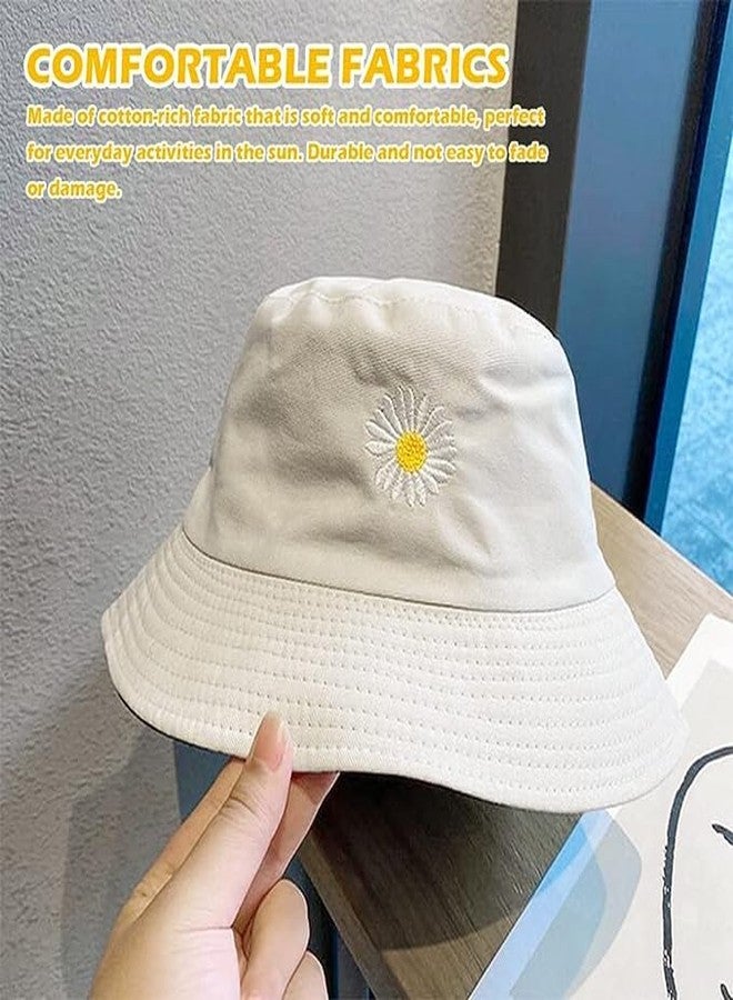 Missby Cotton ® Unisex Flower Embroidery Reversible Bucket Hat Fishing Summer Travel Beach Sun Hat (White), Free Size - Image 5