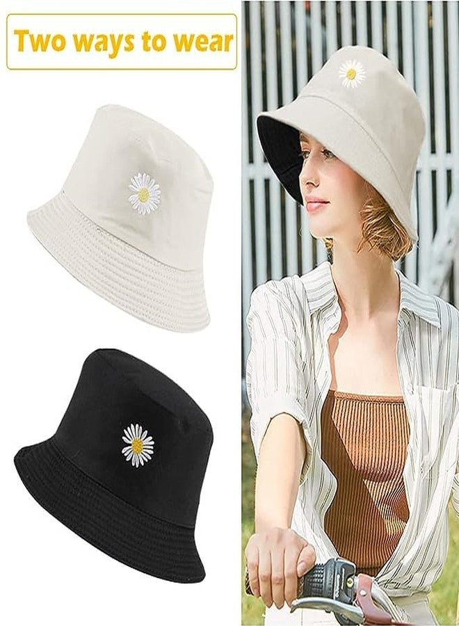 Missby Cotton ® Unisex Flower Embroidery Reversible Bucket Hat Fishing Summer Travel Beach Sun Hat (White), Free Size - Image 4