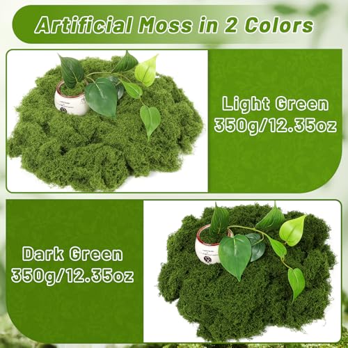 Jollidecor 1.54 LB Fake Moss for Crafts, Artificial Decorative Light Green and Dark Green Faux Moss DIY Fairy Garden Decor for Indoor Decor - Image 3