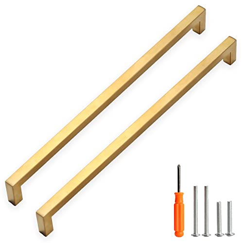 Redunest Cabinet Pulls Gold Cabinet Handles Square Drawer Pulls, 10 Pack 13-4/5 Inch Stainless Steel Kitchen Door Cupboard Cabinet Handles, Drawer Hardware Handles, 352mm Hole Centers - Image 1