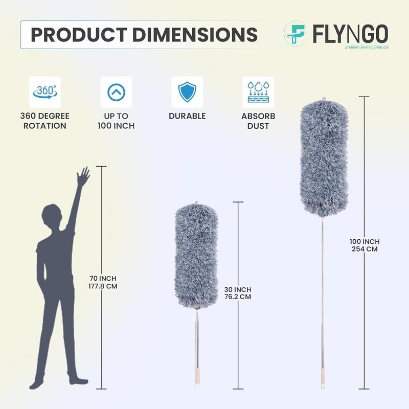 Ceiling Fans Duster Fan mop Cleaner for Home dust Cleaner Microfiber Wall Duster Microfiber Wall Duster Fan extendable Duster Home dust Cleaner Solar Panel Cleaning mop Stik 1Pack  - Image 2