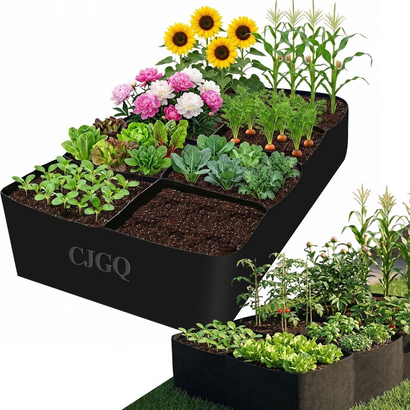 CJGQ سرير حديقة مرتفع من القماش مقاس 6×3×1 قدم أكياس زراعة للحديقة لزراعة الأعشاب والزهور والخضروات سعة 128 جالون - Image 1
