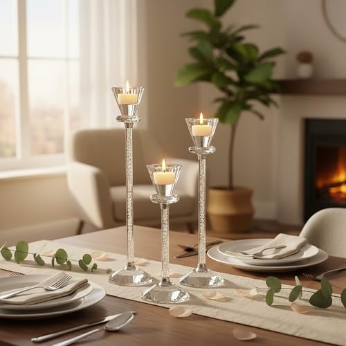 SIBY Clear Crystal Candle Holder Set | Modern Pillar & Taper Candelabra for Table Centerpiece, Dinning, Wedding, Christmas | Glass Candlestick Holders for Decorative Candles - Image 3