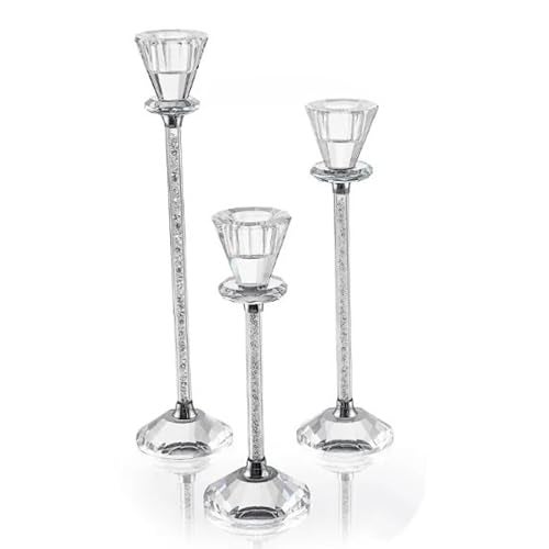 SIBY Clear Crystal Candle Holder Set | Modern Pillar & Taper Candelabra for Table Centerpiece, Dinning, Wedding, Christmas | Glass Candlestick Holders for Decorative Candles - Image 1