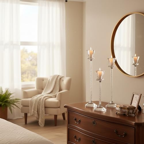 SIBY Clear Crystal Candle Holder Set | Modern Pillar & Taper Candelabra for Table Centerpiece, Dinning, Wedding, Christmas | Glass Candlestick Holders for Decorative Candles - Image 4