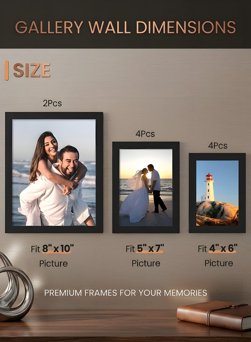 10 Pack Picture Frames for Wall Decor Living Room, Multi Sizes 4x6, 5x7, 8x10 Photo Frames for Room Decor and Wall Art, Classic Black Home Decor Frames - Image 2