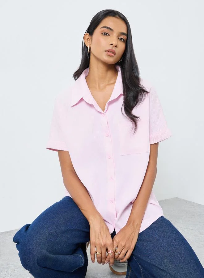 Take Two Take Two Pink Striped Short Sleeve Shirt