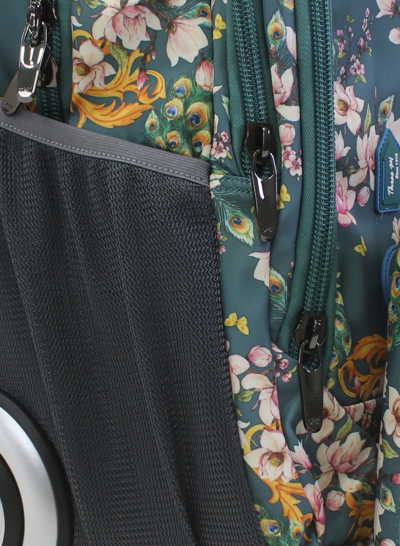 3M Floral Trolley School Bag with Pencil Case – Olive & Pink - Image 3