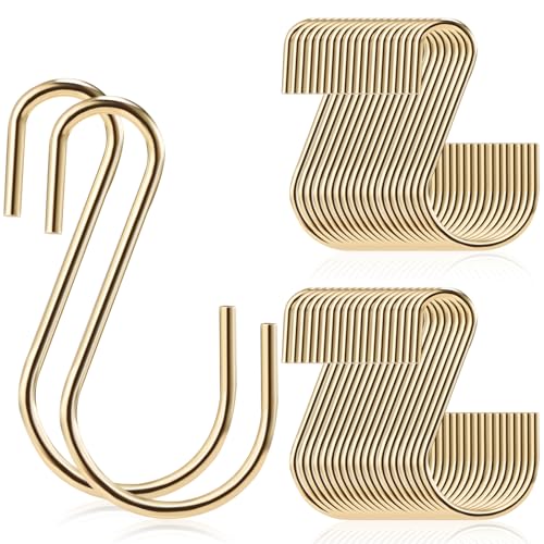Sratte 60 Pcs S Hooks for Hanging 18 Inch Heavy Duty S Hooks Bulk Curtain Hanging Connectors Mini S Shaped Hangers Ornament for Plants Pots Pans Mugs DIY Jewelry Gold - Image 1