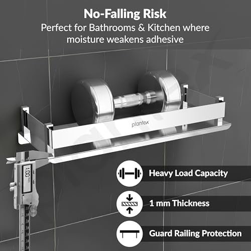 Plantex Stainless Steel Bathroom Shelf Rack/Bathroom Organizer/Wall Shelf for Bathroom Accessories Set/Kitchen Stand/Kitchen Shelves & Racks - Chrome (12x5 Inch) - Image 5